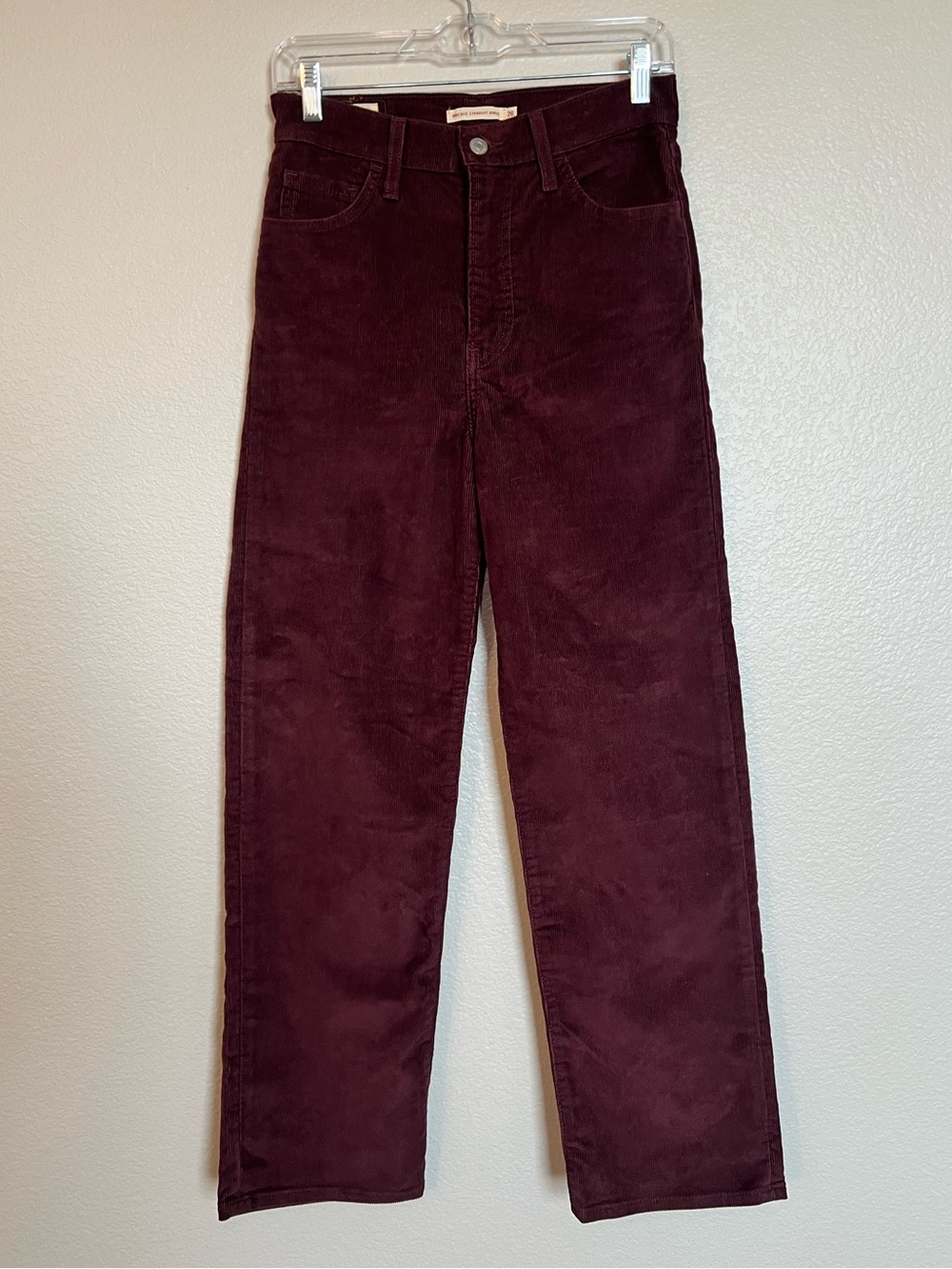 Levi’s Ribcage Straight Ankle Corduroy Pants Womens 26 Burgundy High Rise NWOT